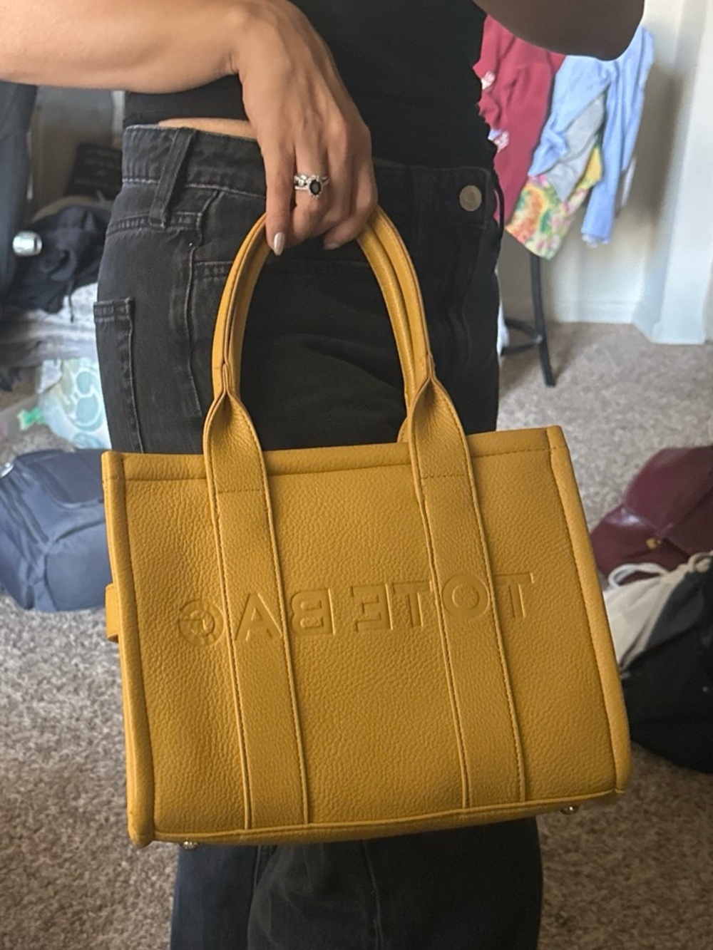 Mustard Yellow Pebbled Leather Tote